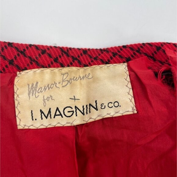 Manor-Bourne for I. Magnin & Co Vintage 60s Red‎ Jacket Jackie O Size M/L - Picture 11 of 15
